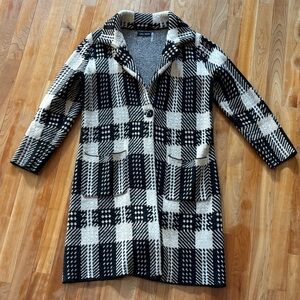 Love Token Black and Cream Plaid Trench Sweater
